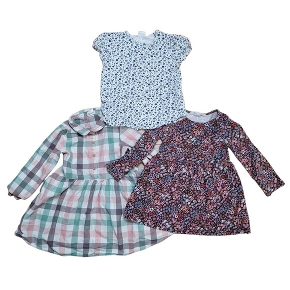 H&M Toddler Girls 2T Bundle Dress T-shirt Floral Plaid - Picture 1 of 16